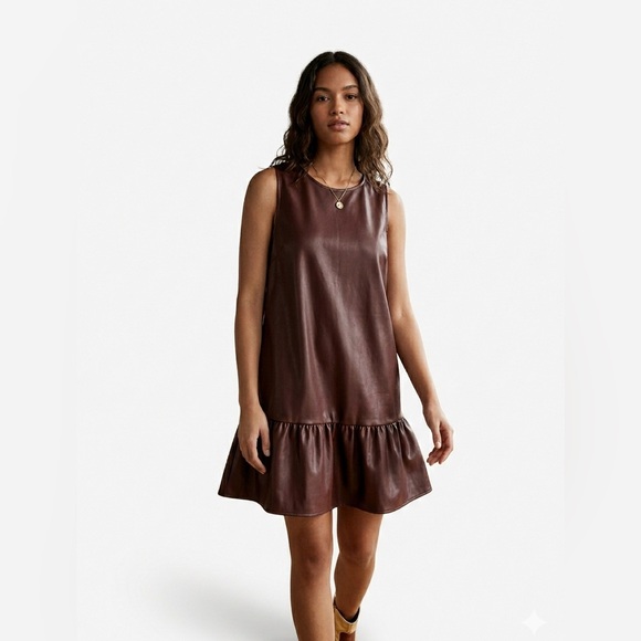 Express Dresses & Skirts - Express Chocolate Faux Leather Brown Mini Dress